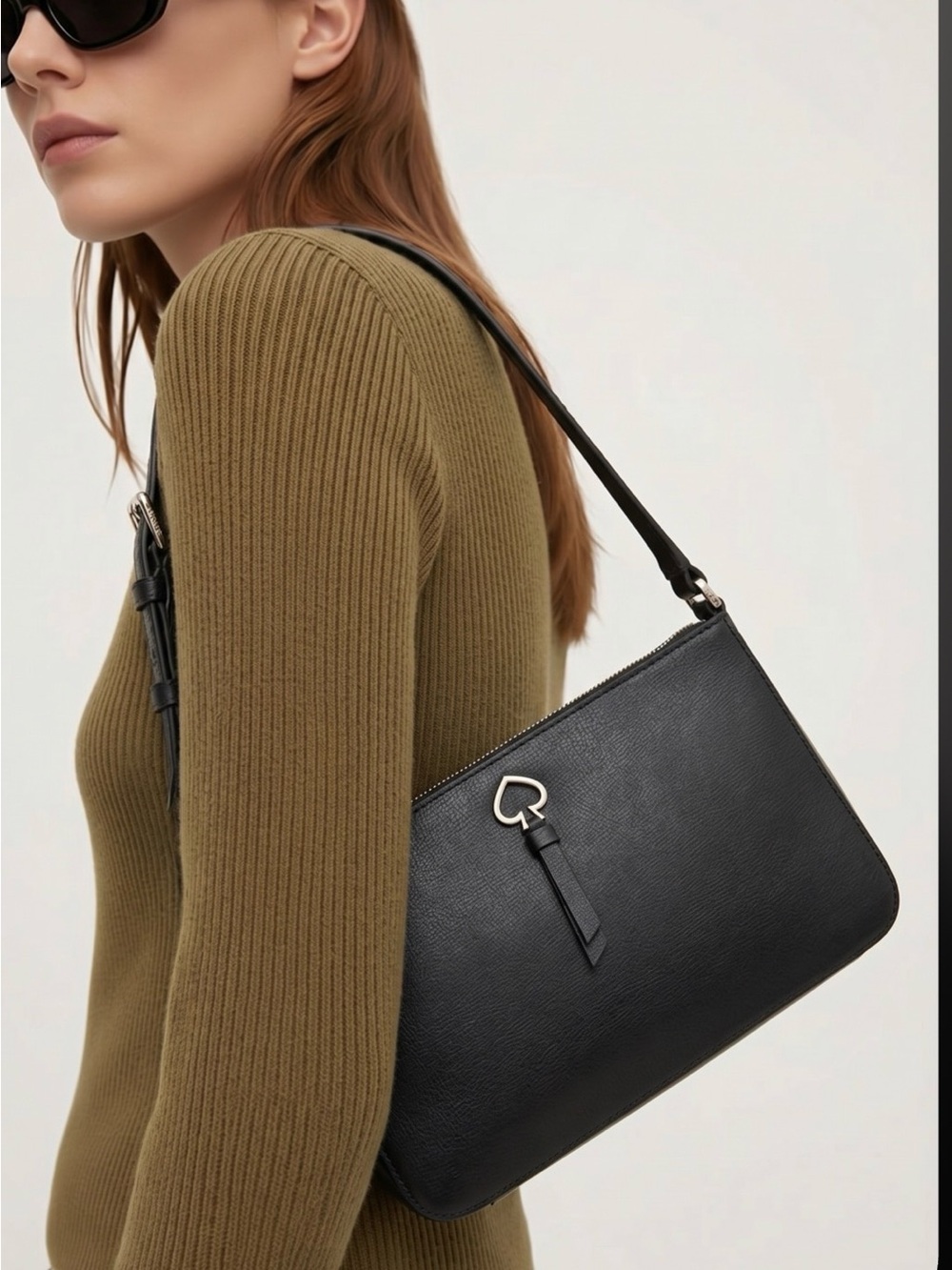 kate spade Black Leather Crossbody Bag with Spade Charm